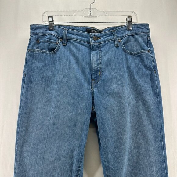 Lauren Ralph Lauren Jeans Size 14 High Rise Straight Leg Light Washed Denim Blue - Picture 3 of 11